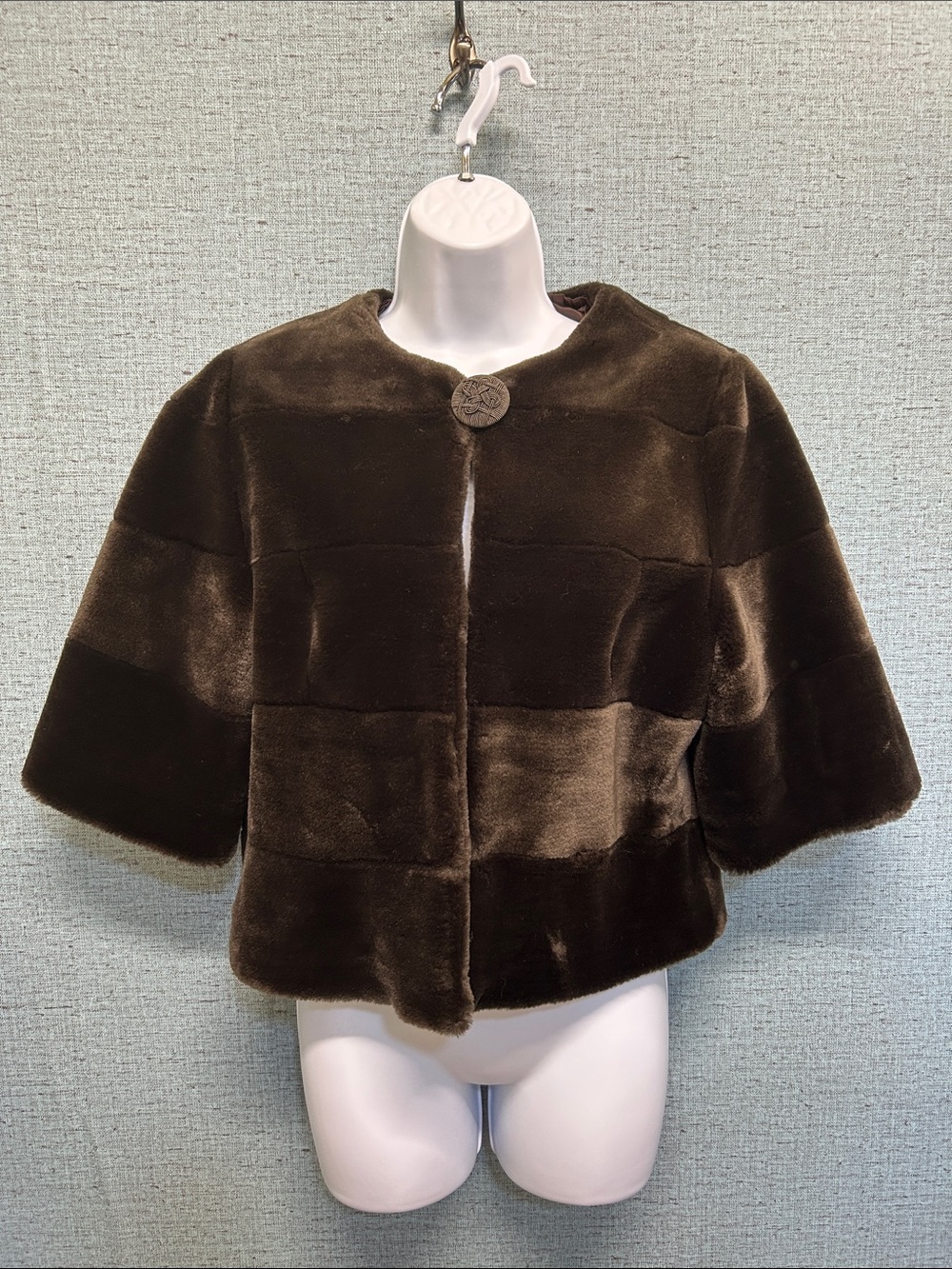 Beta's Choice Brown Faux Mink Fur Cropped Jacket Coat Size S